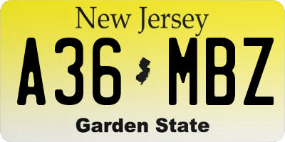 NJ license plate A36MBZ