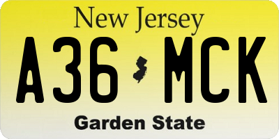 NJ license plate A36MCK