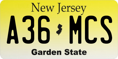 NJ license plate A36MCS