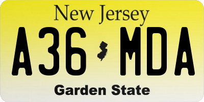 NJ license plate A36MDA