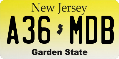 NJ license plate A36MDB