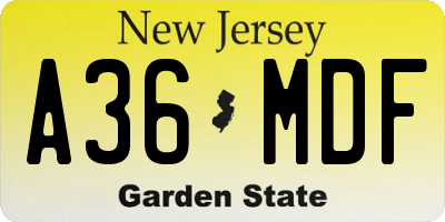 NJ license plate A36MDF
