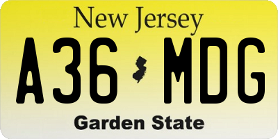 NJ license plate A36MDG