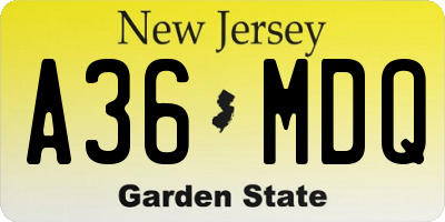 NJ license plate A36MDQ