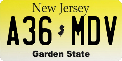 NJ license plate A36MDV