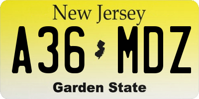 NJ license plate A36MDZ