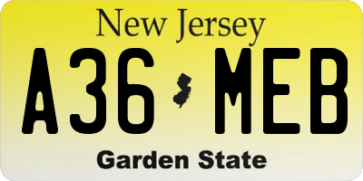 NJ license plate A36MEB
