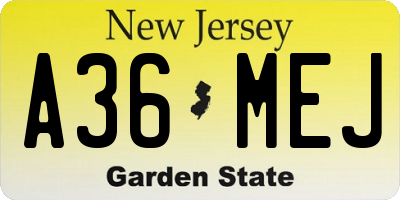 NJ license plate A36MEJ