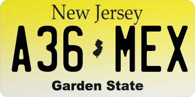 NJ license plate A36MEX