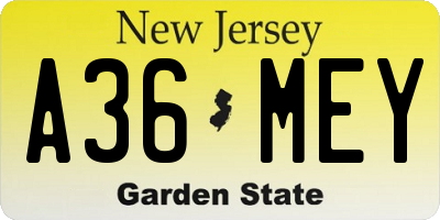 NJ license plate A36MEY