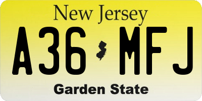 NJ license plate A36MFJ