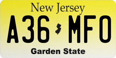NJ license plate A36MFO
