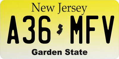 NJ license plate A36MFV