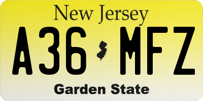 NJ license plate A36MFZ