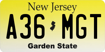 NJ license plate A36MGT