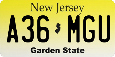 NJ license plate A36MGU