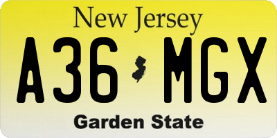 NJ license plate A36MGX