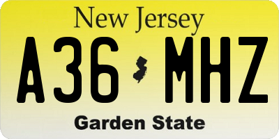 NJ license plate A36MHZ