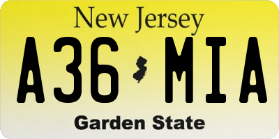 NJ license plate A36MIA