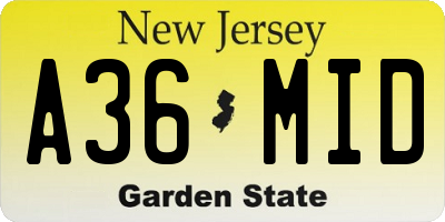 NJ license plate A36MID