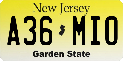 NJ license plate A36MIO