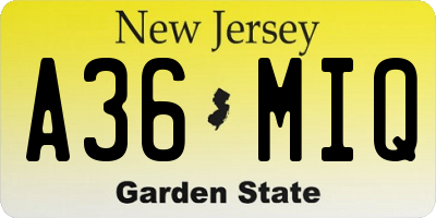 NJ license plate A36MIQ