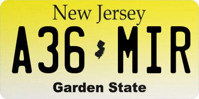 NJ license plate A36MIR