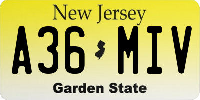 NJ license plate A36MIV
