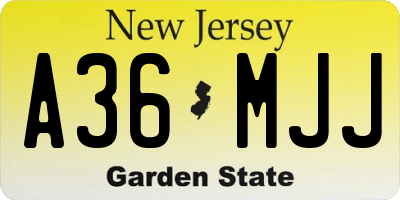 NJ license plate A36MJJ