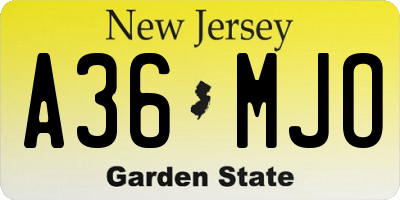 NJ license plate A36MJO