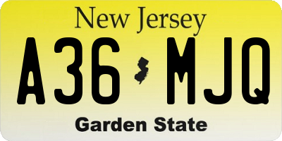 NJ license plate A36MJQ
