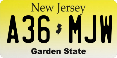 NJ license plate A36MJW