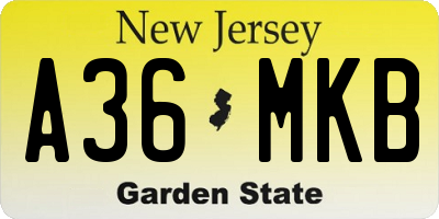NJ license plate A36MKB