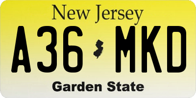 NJ license plate A36MKD