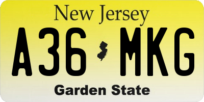 NJ license plate A36MKG