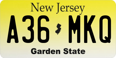 NJ license plate A36MKQ
