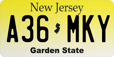 NJ license plate A36MKY