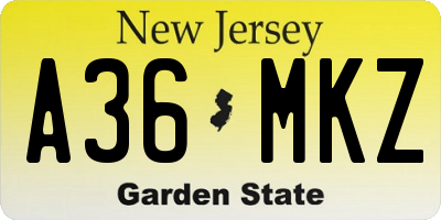 NJ license plate A36MKZ