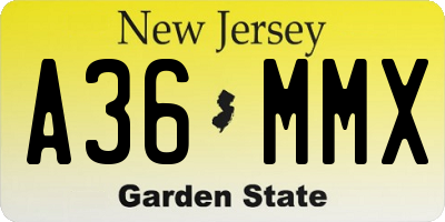 NJ license plate A36MMX