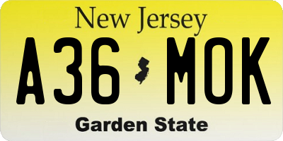NJ license plate A36MOK
