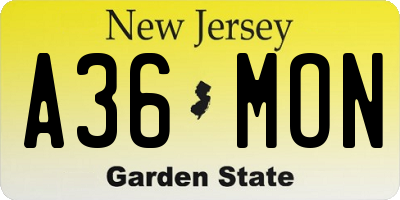NJ license plate A36MON