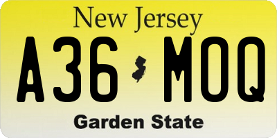 NJ license plate A36MOQ