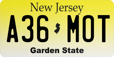 NJ license plate A36MOT