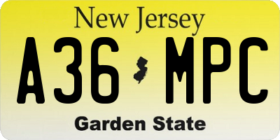 NJ license plate A36MPC