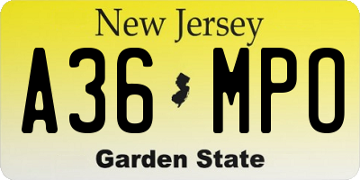 NJ license plate A36MPO