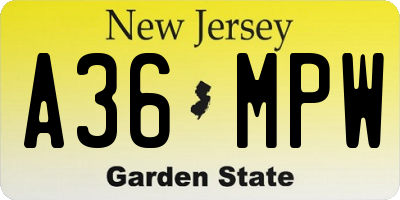 NJ license plate A36MPW
