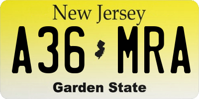 NJ license plate A36MRA
