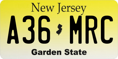 NJ license plate A36MRC