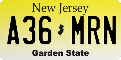 NJ license plate A36MRN