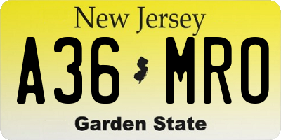 NJ license plate A36MRO